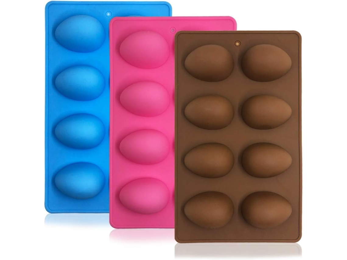 Formas De Silicone Em Formato De Ovo 3 Peças, 8 Cavidades Para Chocolate, Pastelaria, Bolo, Muffin, Pão, Gelo, Sabão Rosa, Azul, Castanho