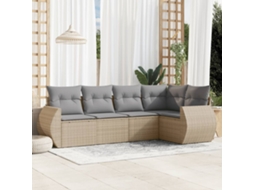 Vidaxl 5 Pcs Conjunto De Sofás P/ Jardim Com Almofadões Vime Pe Bege
