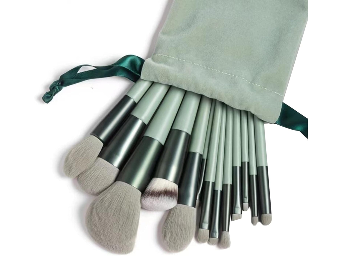 Conjunto 13 Escovas Maquilhagem Suaves Ciano com Bolsa Plush, para Blush/sombra/lábios/pó ZYBLSSBB