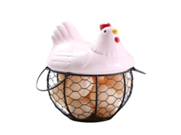 Cesta de Ovos de Ferro com Tampa de Cerâmica Rosa NEVEANCE