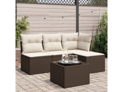 Vidaxl 5 Pcs Conjunto Sofás P/ Jardim C/ Almofadões Vime Pe Castanho