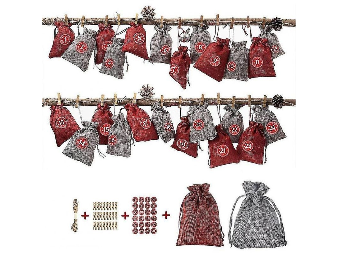 Calendário de Advento com 24 Bolsas de Feltro e Tela para Natal