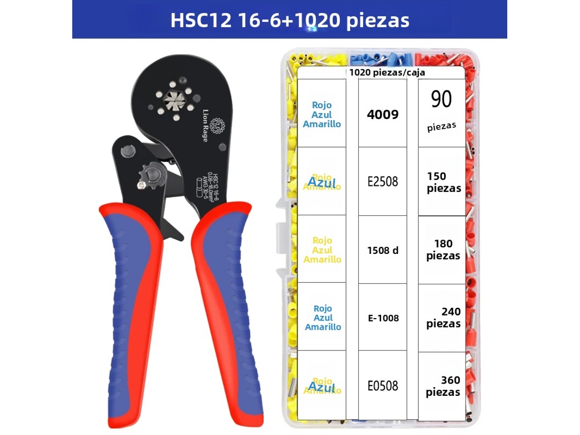 (1020 Peças) Kit De Alicates De Precisão Pequenos Para Fixação Elétrica De Terminais Tubulares De 0,08 A 16 Mm² E 30 A 5 Awg.