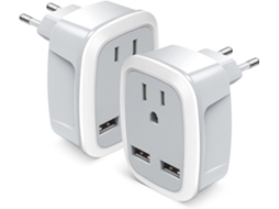 Adaptador De Viagem, Adaptador 3 Em 1 Eua Para Ue Com 2 Portas Usb, Compatível Com Alemanha, França, Espanha, Portugal, Polônia E Áustria