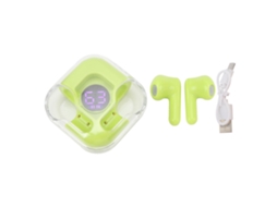 Fones de ouvido Bluetooth Mali IP54, à prova d'água, graves profundos, esportes, display de bateria, verde