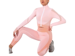 MEOIRUERY Conjunto 2 Peças Mulheres Calça De Academia Alta Com Cós E Top Cropped Manga Longa Com Zíper Frente Roupas De Yoga