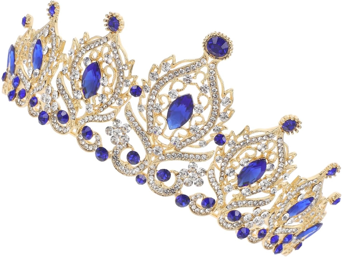Coroa De Casamento Em Liga Metálica Com Cristais Brancos E Azuis, Tiara De Noiva Elegante.