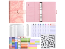 A6 Macaron Pu Leather Loose Leaf Cash Budget Financial Planner, Luxury Crocodile Pink Includes 12-budget Cards, 8-zipper