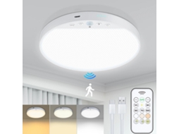 Luminária De Teto Recarregável (redonda, 6w) Com Sensor De Movimento E Controle Remoto, Bateria De 5000mah.