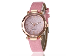 Relógio de Pulso Feminino com Pulseira de Pu Analógico Movimento de Quartzo Elegante Rosa