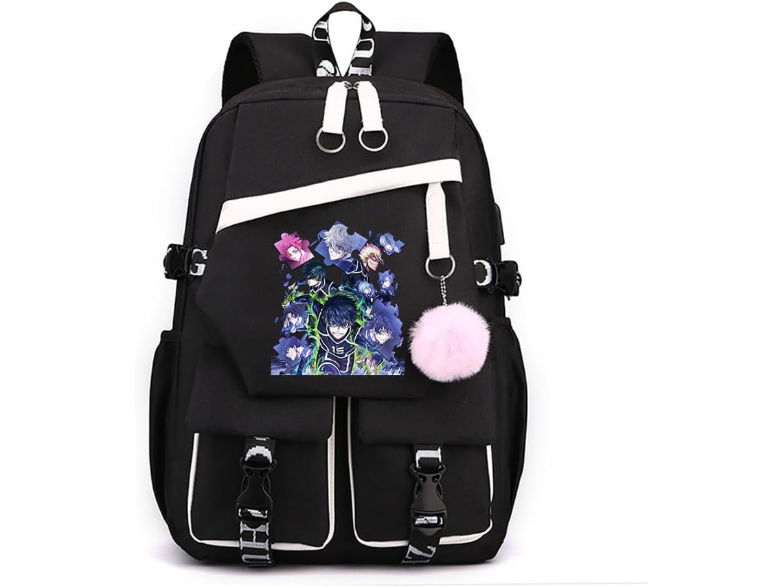 Mochila Unissex Azul Com Pingente De Pelúcia Para Mulheres, Meninas Adolescentes Escolar Viagens E Ao Livre
