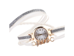 Relógio de Pulso Feminino Fashion com Pulseira de Couro Pu Pedras Quartzo Branco