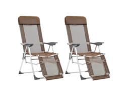 Vidaxl Cadeiras Campismo Dobráveis C/apoio Pés 2pcs Textilene Castanho