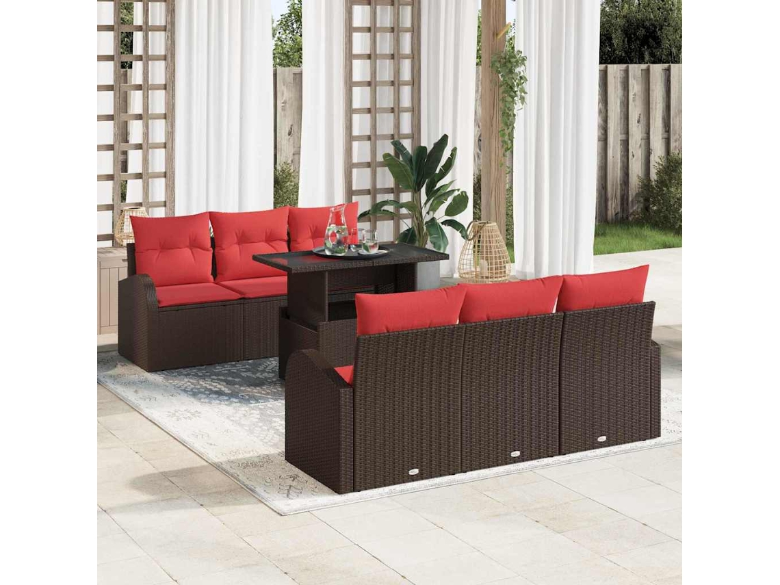 Vidaxl Conjunto De Sofá De Jardim 7 Unid. Castanho Rattan Sintético