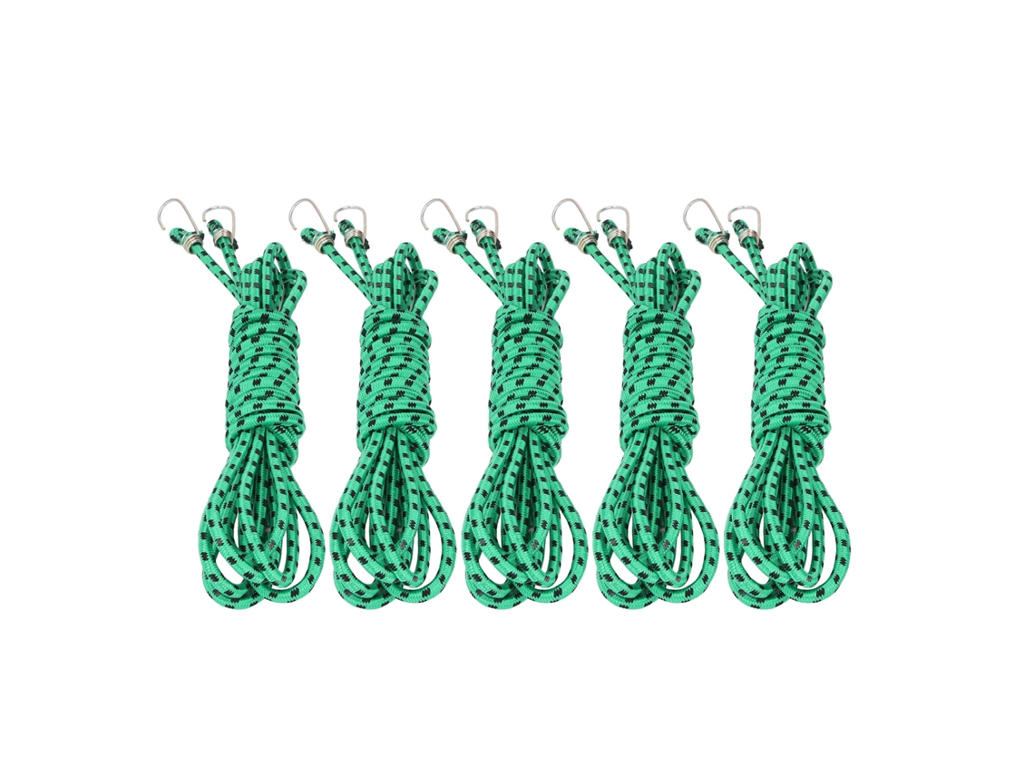 5 Cuerdas Elásticas De Bungee De 6m Verdes Com Ganchos Resistentes Para Fixar Lonas E Bagagem