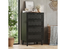 Cómoda de 4 gavetas com frentes de rattan e pés altos 55x40x95 Cm SIMURQ