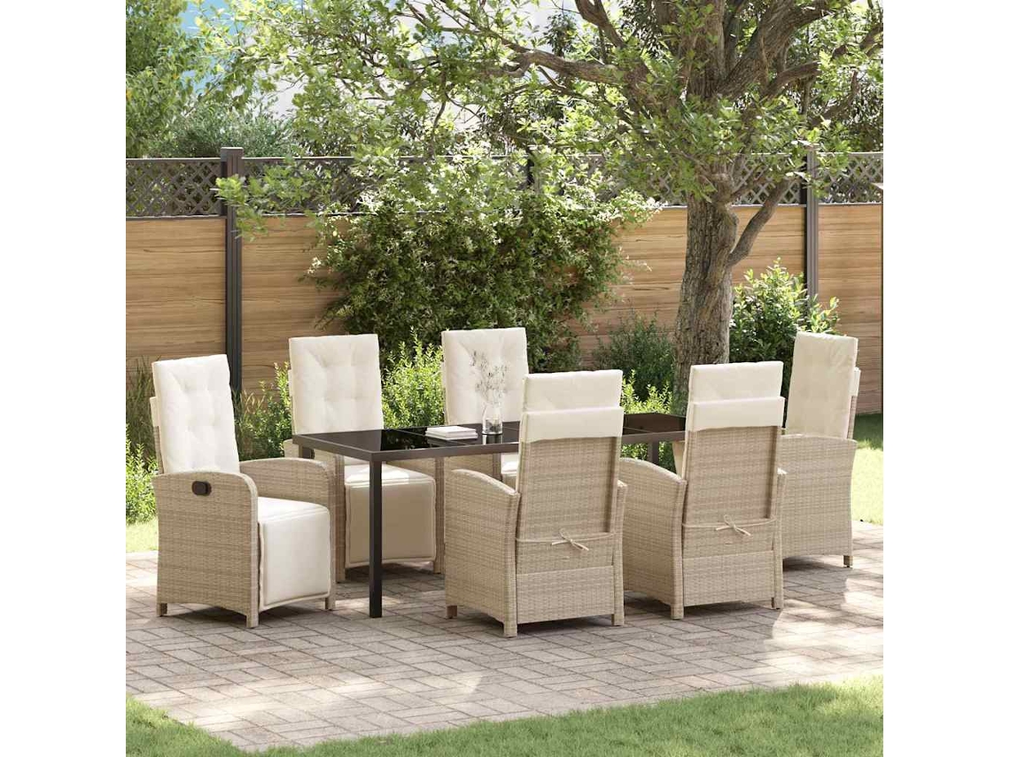 Vidaxl Conjunto De Jantar Para Jardim Com Almofada 7 Pcs Bege Vime Pe