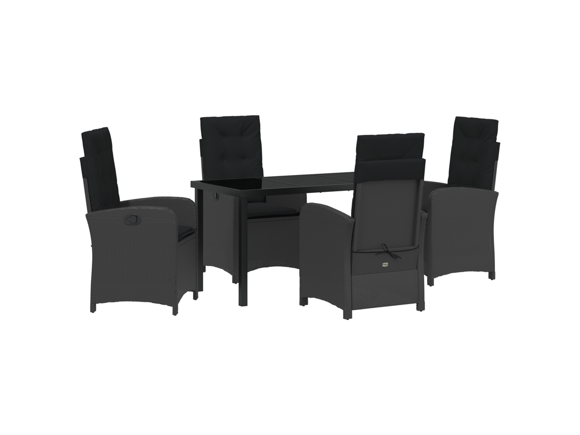 Conjunto 5 De Jantar De Jardim Com Almofadas Vidaxl Pretas De Polirattan