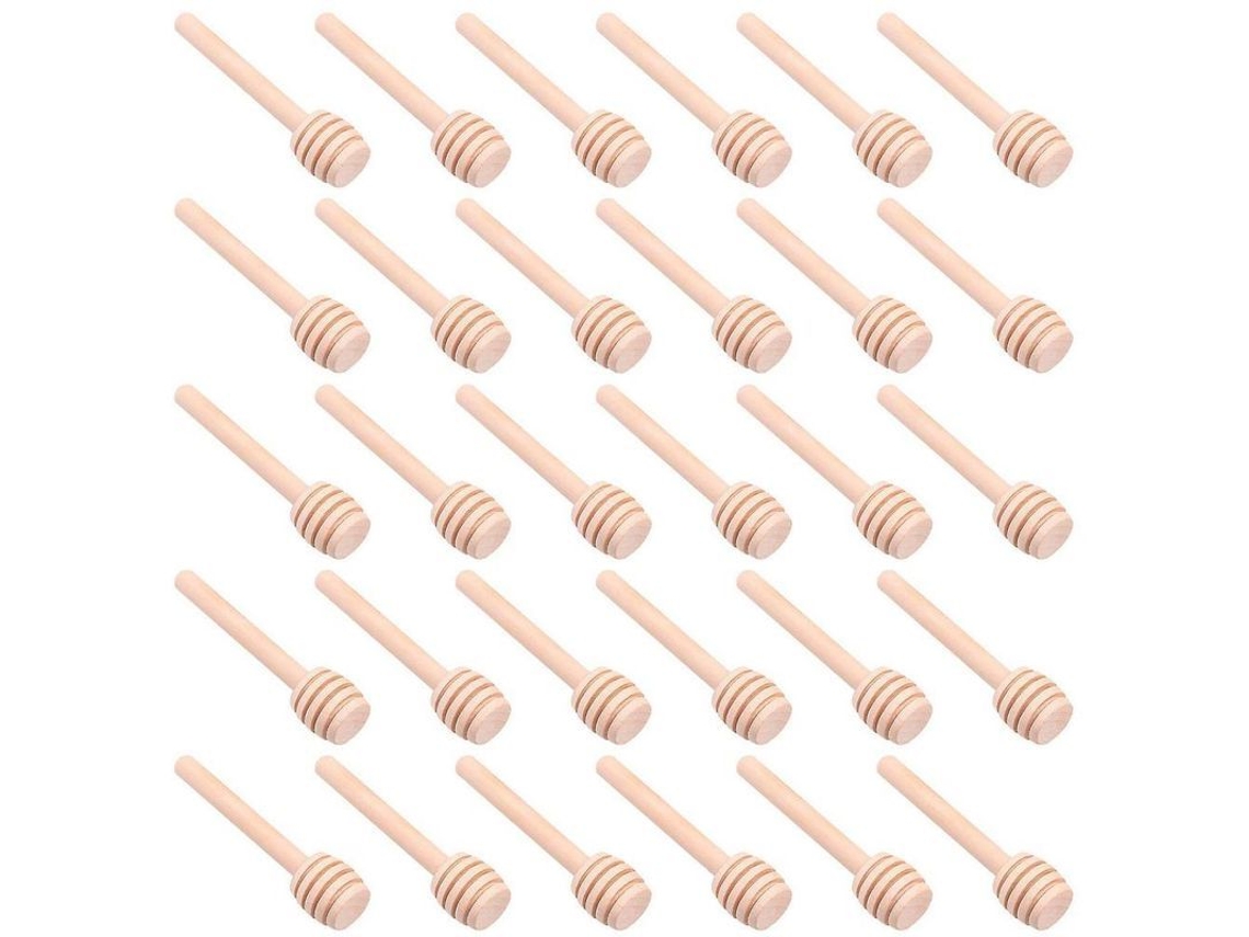 Rebe-30 Mini Conchas de Madeira para Mel 7,6cm para Dispensar Mel, Xarope, Chocolate e Doces em Potes