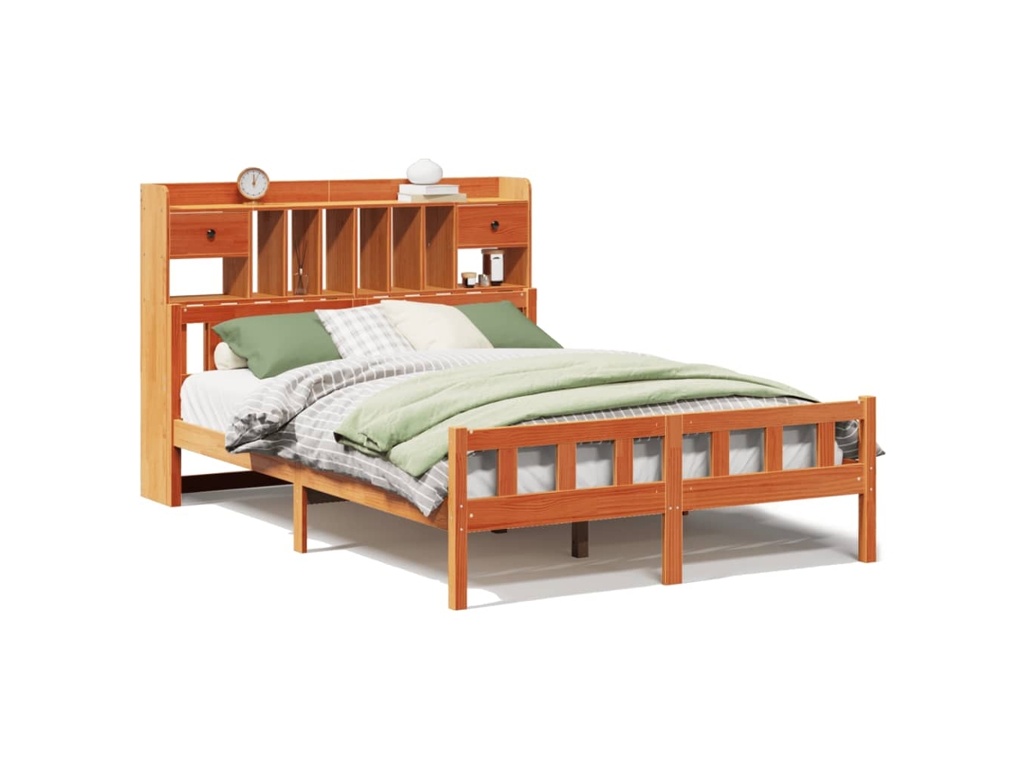 Cama com Estante Sem Colchão 160x200 Cm Pinho Maciço MAISON EXCLUSIVE