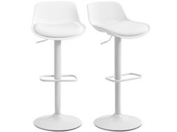 Conjunto De 2 Banquetas De Bar Com Encosto, Altura Ajustável, Assento Giratório Em Couro Pu E Apoio Para Os Pés, Brancas.