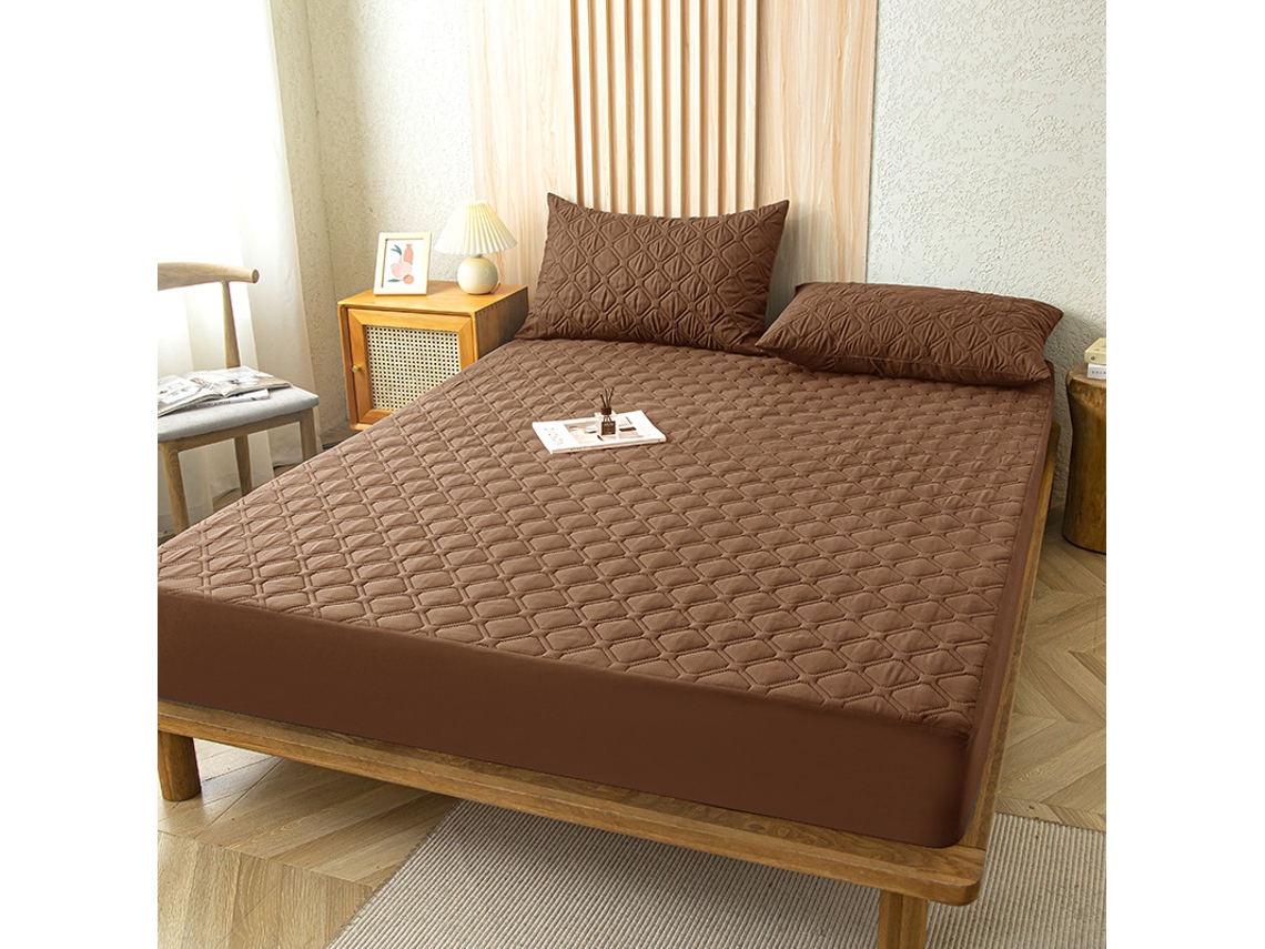Protetor De Colchão Impermeável Czhhmart( Fitted Sheet) 150cmx200cm (com Par De Fronhas) Marrom
