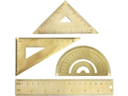 Conjunto De Régua E Papelaria Em Latão Dourado, Transferidor De