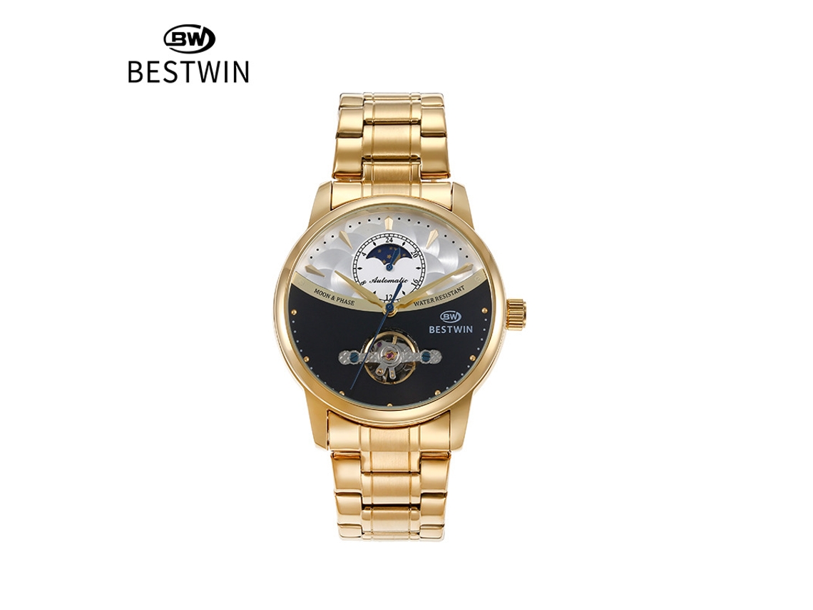 Relógio Masculino Mecânico Esqueleto MDUG (dourado e Preto)