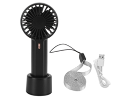 Ventilador Portátil Recarregável Viagem 3 Velocidades Preto