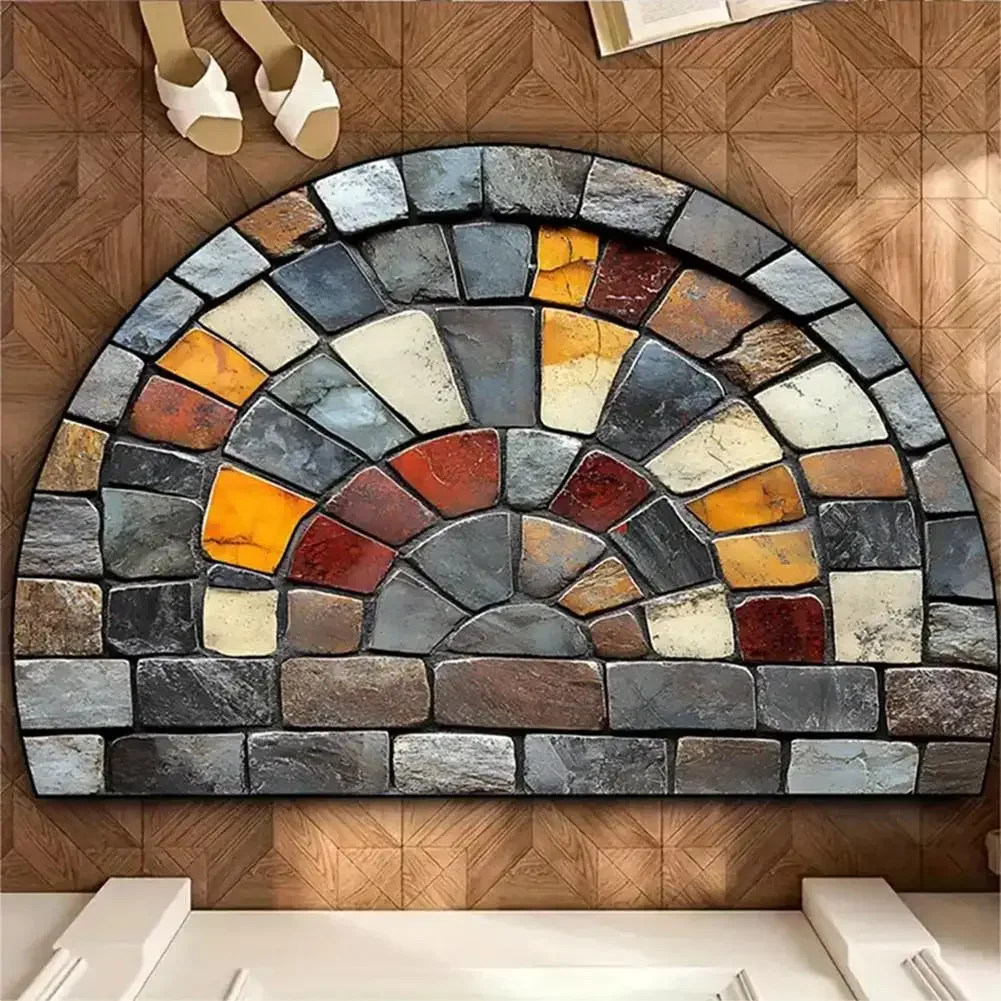 (estilo 7 45x70cm) Tapete De Entrada Semicircular Em Mosaico, Estilo Retrô, Com Formato De Leque.