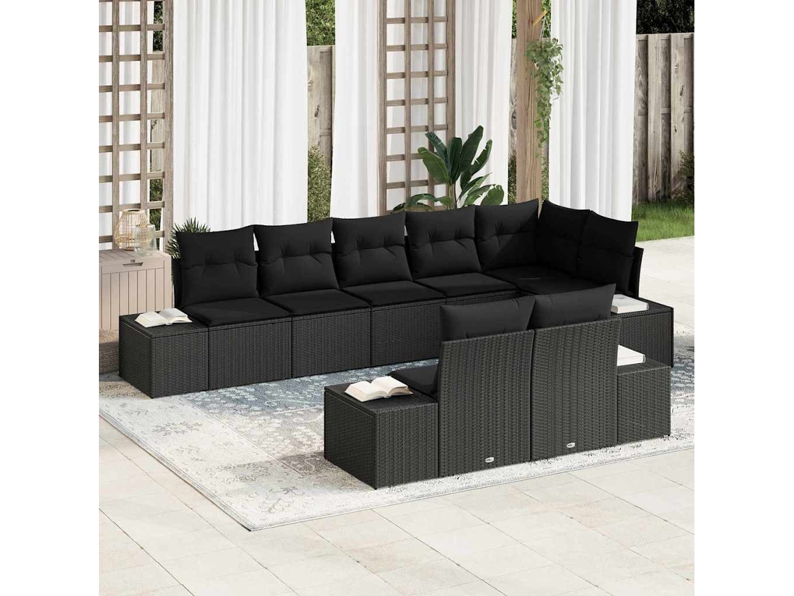 Vidaxl Conjunto de Sofá de Jardim com Almofada 8 Pcs Preto Vime Pe