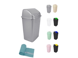 Cubo De Basura Con Tapadera Basculante - 15l / 25l / 30l / 50l - Papelera Ideal Para Cocina, Baño Y Oficina Plata 50 L + Bolsas