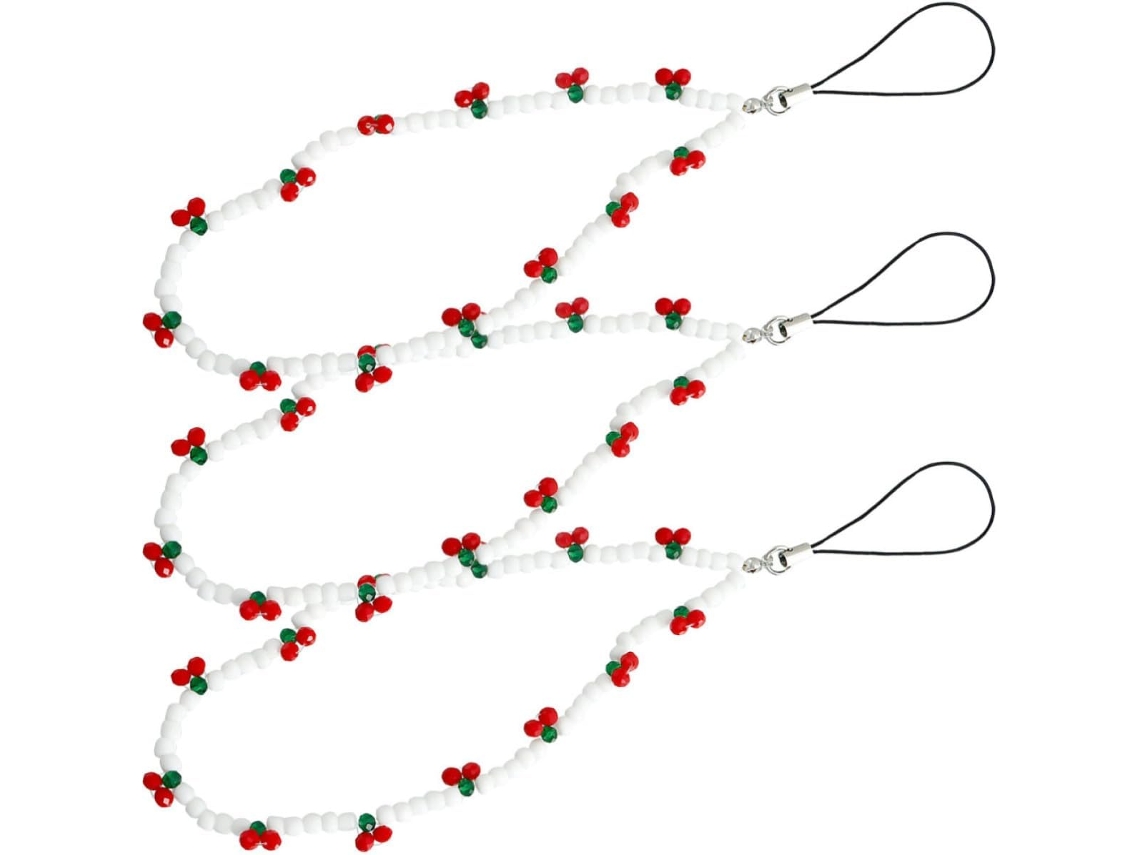 Conjunto De 3 Peças De Corrente Para Celular Com Contas Brancas