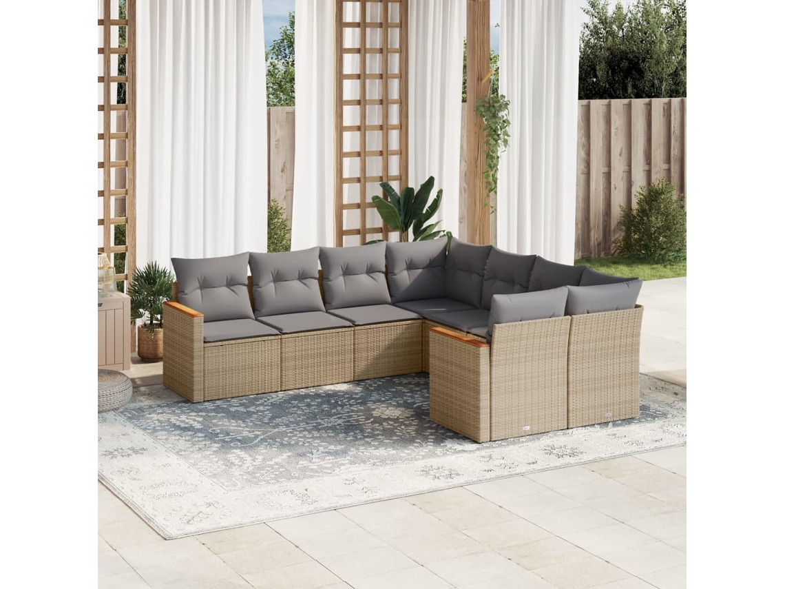 Conjunto de 8 Sofás para Jardim com Almofadas Vime Pe Bege Dkd Home Decor