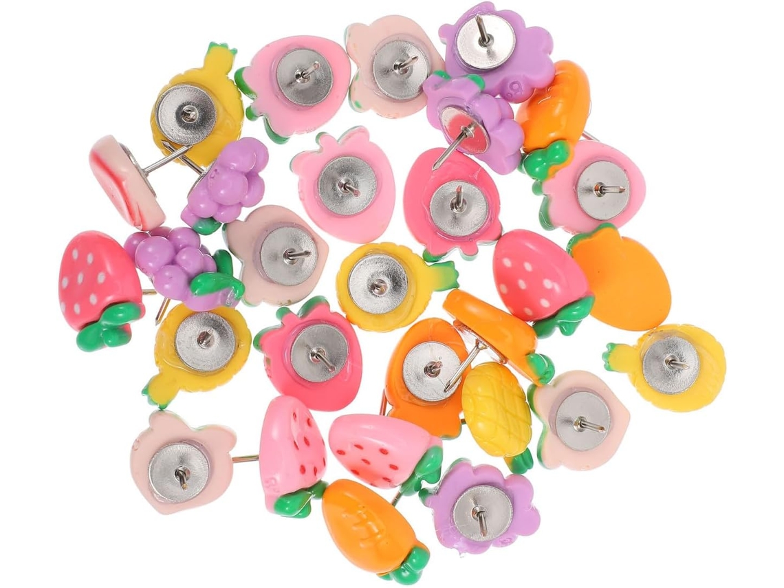 Tachinhas decorativas, em resina e metal, com design de frutas e legumes, 30 peças, fácil instalação, diversos estilos para