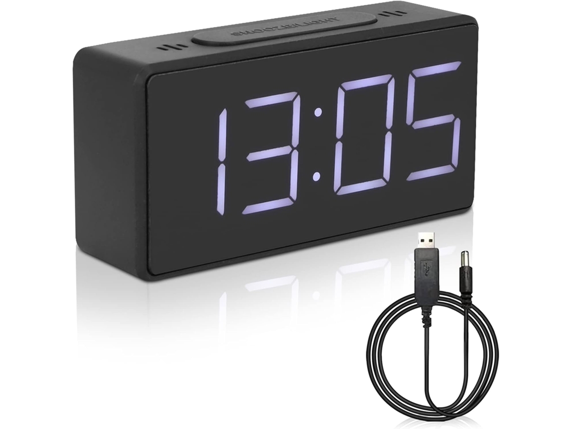 Despertador Digital Com Adaptador De Tomada, Relógio De Cabeceira Para Quarto Com Design Elegante Igvtrade (cor Preta)