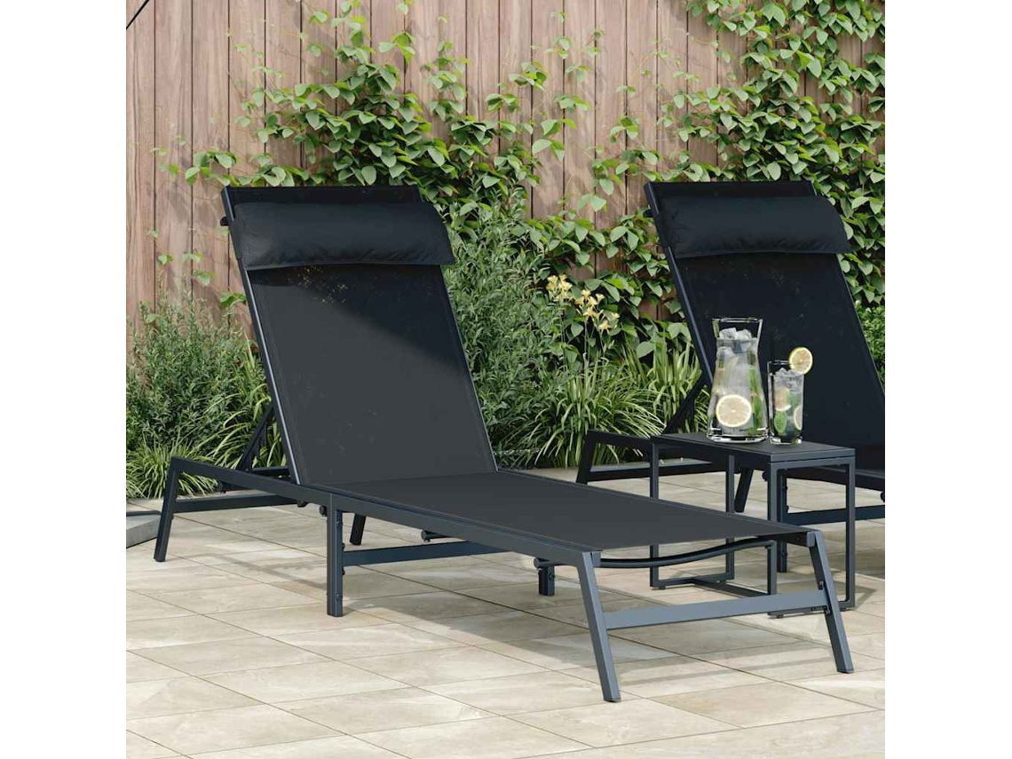 Vidaxl Espreguiçadeira Preto E Anthracite 197 X 54 X 86 Cm Aço