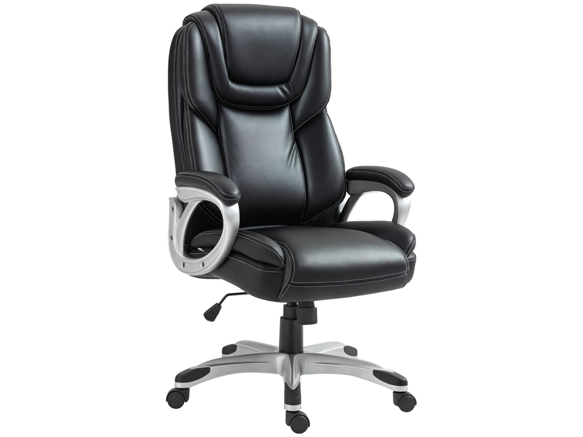 Cadeira De Escritório Preta Com Função De Balanço, Rodas 360°, 66×75,5×115,5-124,5 Cm