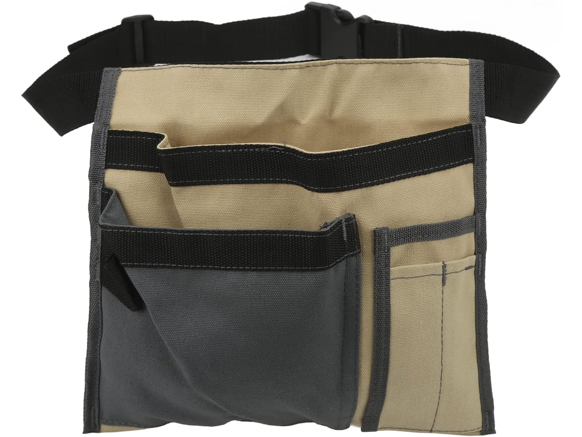 Bolsa organizadora de cintura em lona para ferramentas, com 6 compartimentos para armazenamento.