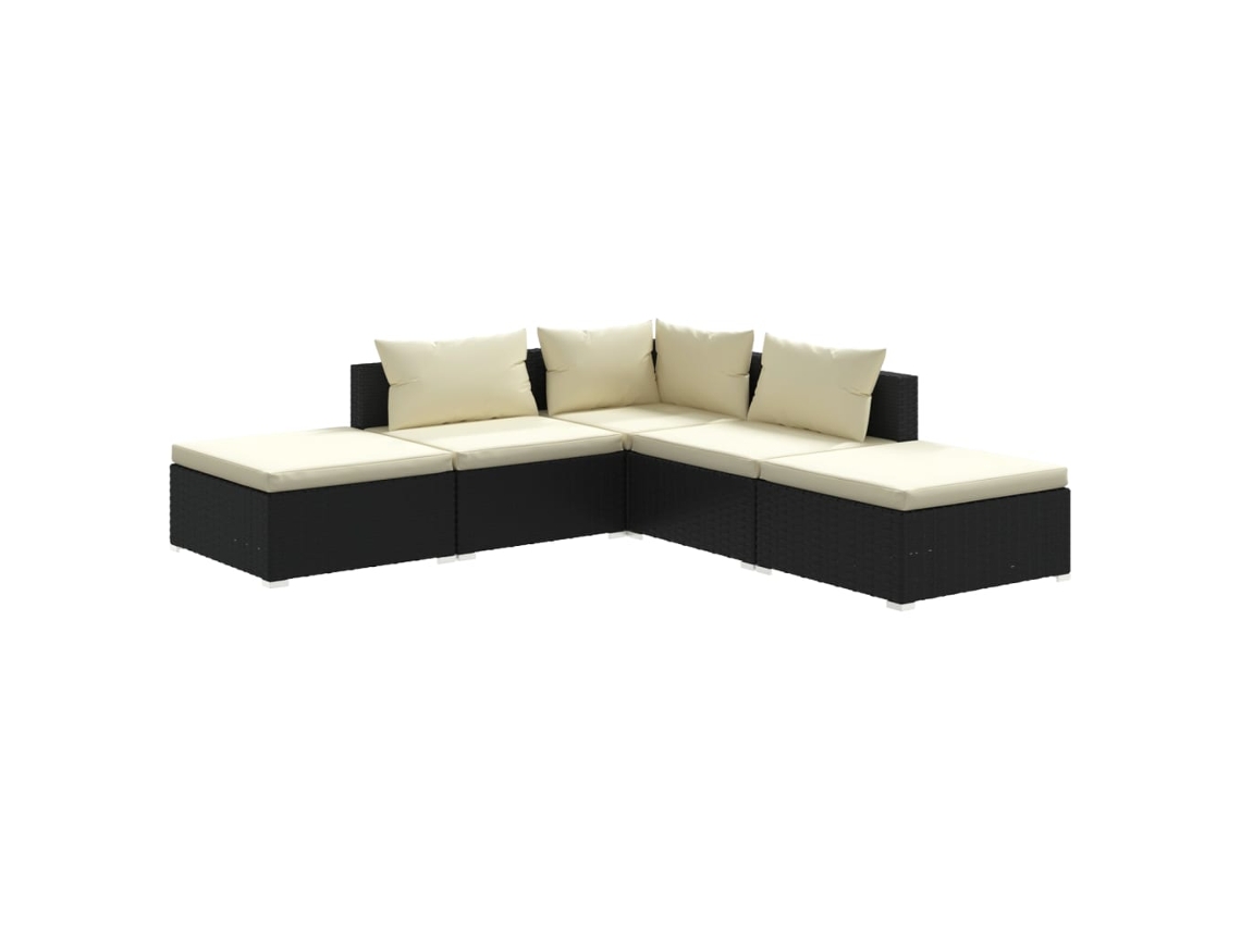 MAISON EXCLUSIVE Conjunto Lounge de Jardim 5 Pcs com Almofadões Vime Pe Preto