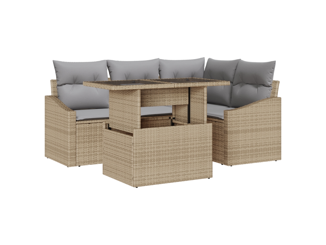 Conjunto 5 Móveis De Jardim Vidaxl Bege Vime Pe (55 X 55 X 37 Cm)