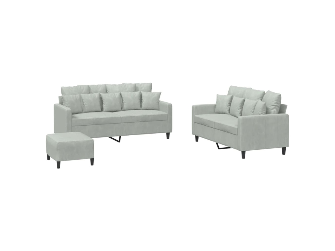 Maison Exclusive - 3 Pcs Conjunto De Sofás Com Almofadões Veludo Cinzento-claro