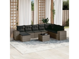 Vidaxl 9 Pcs Conjunto Sofás P/ Jardim Com Almofadões Vime Pe Cinzento