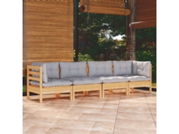 Conjunto 4 Peças Lounge De Jardim Almofadões Cinza Pinho Maciço Dkd Home Decor