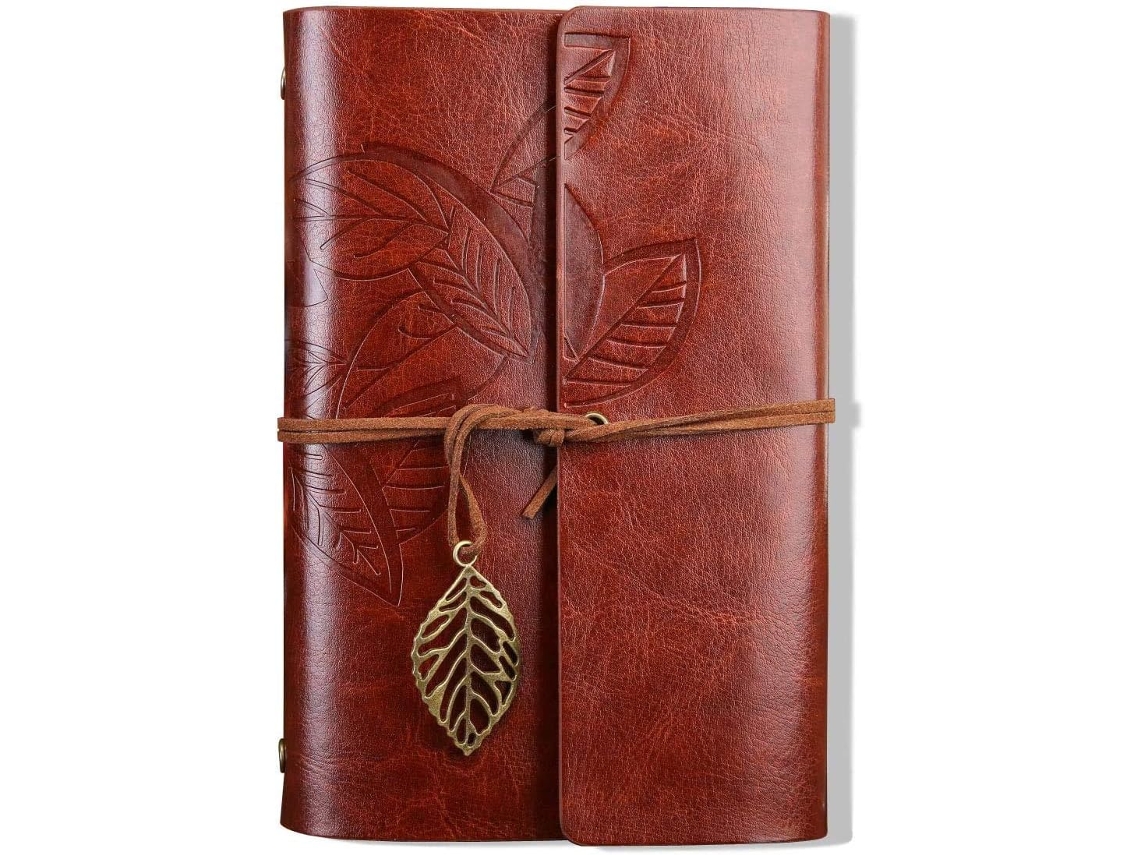 Caderno De Anotações Com Capa De Couro Pu E Pingentes De Folhas Retrô, Ideal Para Escrita E Como Presente, Marrom, A7, 5 Polegadas