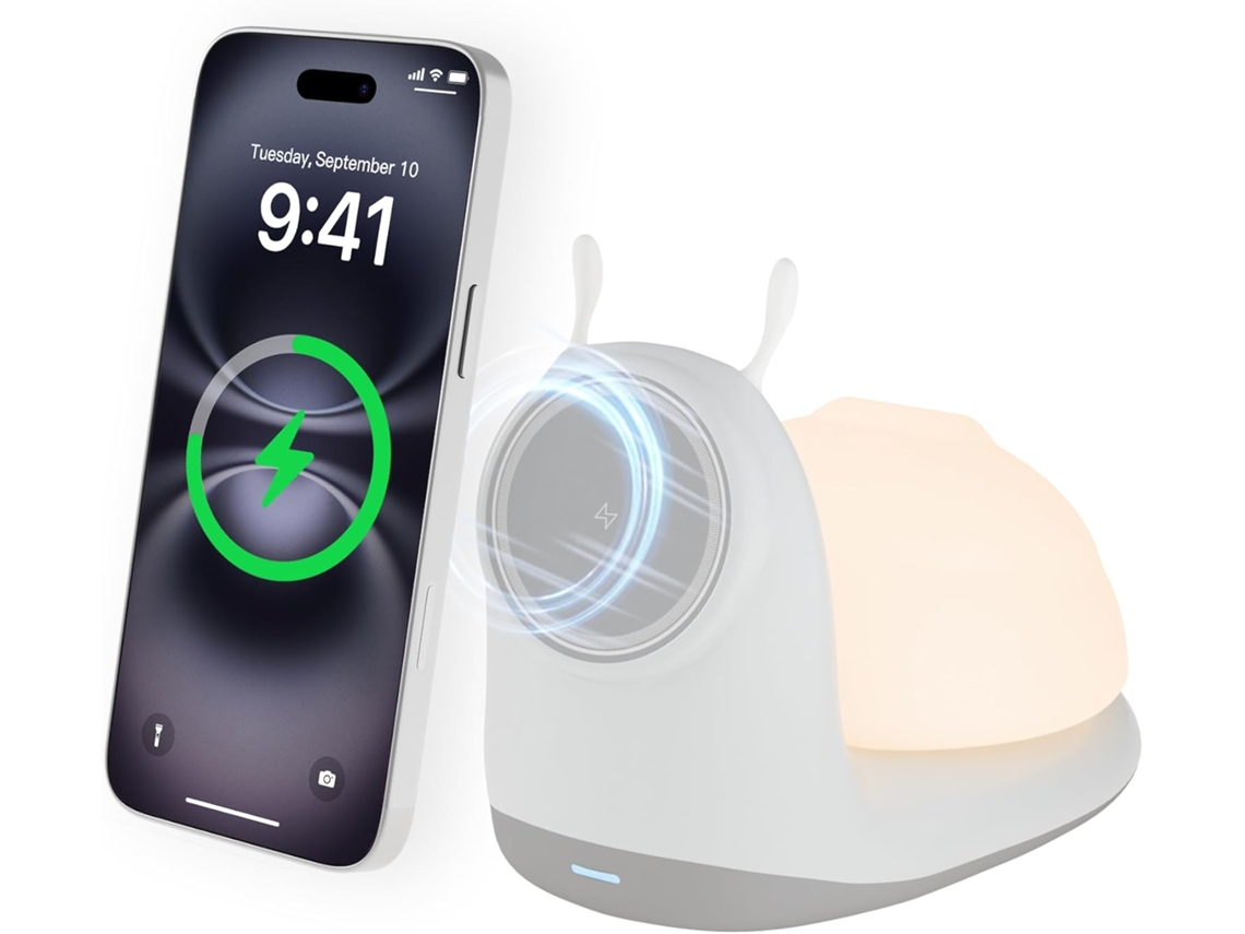 Carregador Sem Fios Magnético SFUSHOS com Luz de Presença em Forma de Caracol, Compatível com Iphone (branco)
