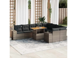 Vidaxl 10 Pcs Conjunto Sofás Jardim Almofadões Vime Pe/acácia Cinzento