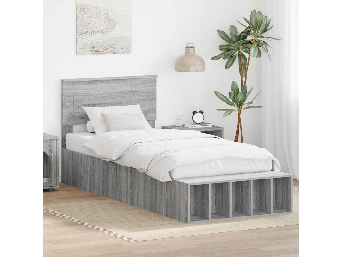 Vidaxl Estrutura Da Cama Cinza Sonoma 75 X 190 Cm Derivados De Madeira