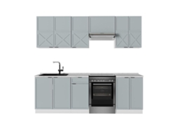 Cozinha Fame Line, 240cm, Pt Mármore, Azul Claro Cinza/branco, Branco, Vicco