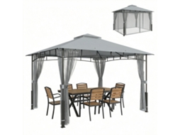 Carpa Para Jardim Com Telhado Duplo Gazebo Com Paredes De Rede Upf50+ Para Exterior Terraço 360x300x275 Cm Cinzento